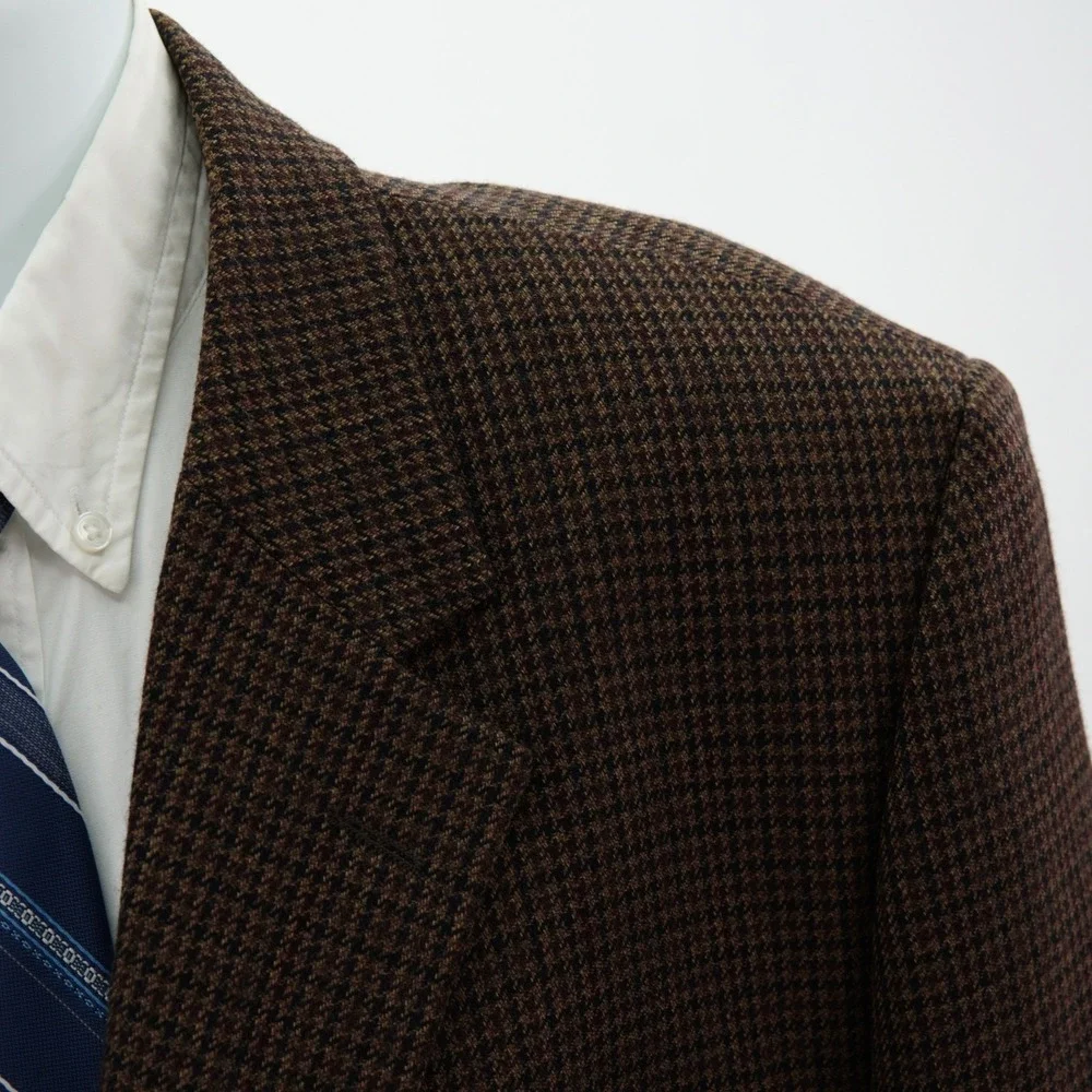 Joseph & Feiss International Lambswool Tweed Brown Tan Blue Check 48L Sport Coat
